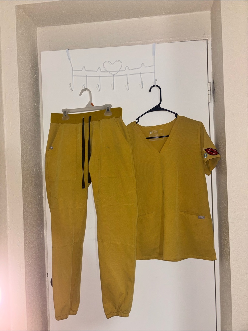 Figs Women's Mustard Yellow Scrub Top and Jogger Pants Set